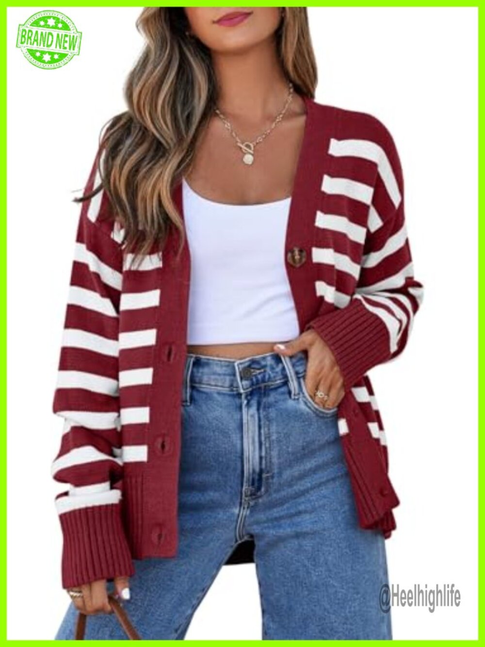 Striped Button Front Knit Cardigan Lightweight Long Sleeve